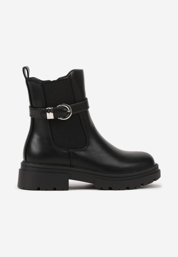 Born2be - Czarne Botki Typu Sztyblety Ozdobione Klamrą Rallavie. Zapięcie: klamry. Kolor: czarny. Materiał: jeans. Wzór: aplikacja. Sezon: zima. Styl: elegancki