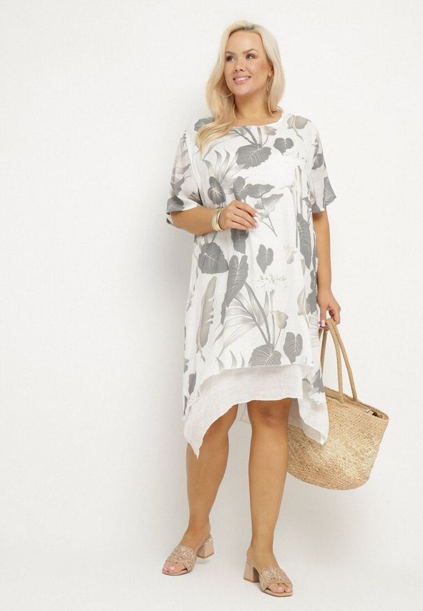 Born2be - Jasnoszara Sukienka w Kwiaty z Bawełnianą Podszewką Mailionis. Okazja: na co dzień. Kolor: szary. Materiał: bawełna. Wzór: kwiaty. Sezon: lato. Styl: casual, elegancki