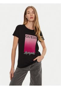 Guess T-Shirt W4BI30 JA914 Czarny Regular Fit. Kolor: czarny. Materiał: bawełna