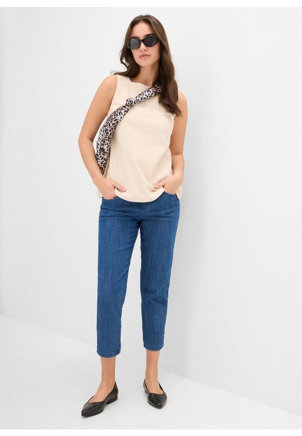 bonprix - Spodnie Straight, mid waist, z wygodnym paskiem (2 pary). Kolor: niebieski