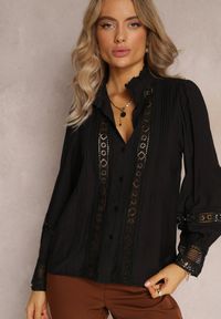 Renee - Czarna Koszula ze Stójką i Koronką Phaeninca. Okazja: na co dzień. Typ kołnierza: kołnierzyk stójkowy. Kolor: czarny. Materiał: koronka. Wzór: koronka. Styl: casual, elegancki #4
