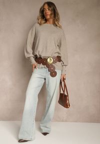 Renee - Beżowy Sweter z Wiskozą i Metalicznymi Guzikami Sidvire. Okazja: na co dzień. Kolor: beżowy. Materiał: wiskoza. Styl: casual, elegancki #4