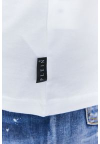 Philipp Plein - PHILIPP PLEIN Biały t-shirt męski Round neck ss iconic plein. Kolor: biały. Materiał: prążkowany, skóra. Wzór: aplikacja #5
