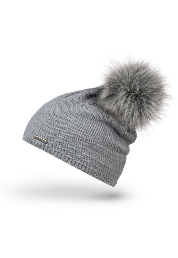 BRODRENE - Czapka zimowa damska z pomponem Brodrene CZ28 szara. Kolor: szary. Materiał: materiał. Sezon: zima