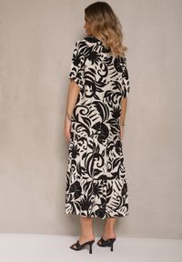 Renee - Czarna Rozkloszowana Sukienka z Wiskozy Ozdobiona Falbaną Filesenia. Kolor: czarny. Materiał: wiskoza. Wzór: aplikacja. Styl: elegancki