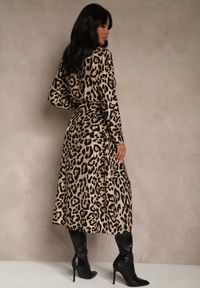 Renee - Panterkowa Sukienka z Wiskozą o Koszulowym Kroju z Wiązaniem Saros. Okazja: na co dzień, na randkę. Materiał: wiskoza. Typ sukienki: koszulowe. Styl: casual #5