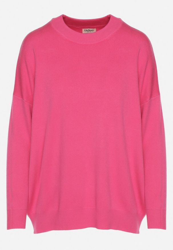 Born2be - Fuksjowy Gładki Sweter z Rękawami Typu Nietoperz Ralanevia. Okazja: do pracy, na co dzień. Kolor: różowy. Wzór: gładki. Styl: casual