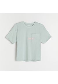 Reserved - T-shirt z kieszonką - Turkusowy. Kolor: turkusowy #1
