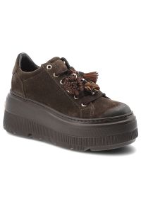 CheBello - Sneakersy damskie Chebello, ze skóry naturalnej z cholewką o zamszowym wykończeniu i ozdobnymi frędzlami przy sznurowaniu, brązowe, 5002_-268-000-PSK. Okazja: na co dzień. Kolor: brązowy. Materiał: skóra, zamsz. Szerokość cholewki: normalna. Wzór: kwiaty. Obcas: na platformie. Styl: casual, elegancki #4