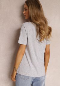 Renee - Jasnoszara T-shirt Errona. Kolor: szary. Materiał: dzianina, jeans. Długość rękawa: krótki rękaw. Długość: krótkie