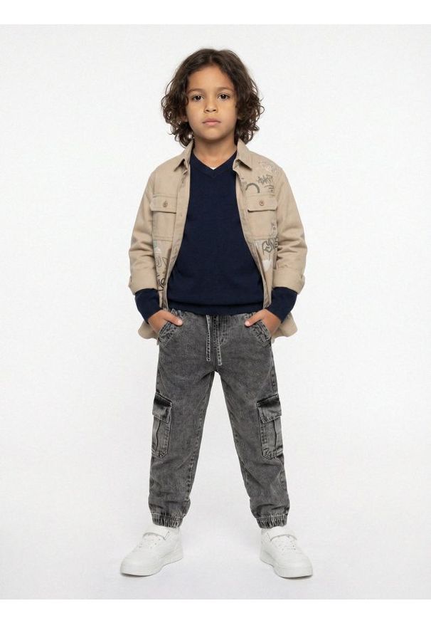 Sinsay - Jeansy jogger comfort cargo z efektem sprania - szary. Kolor: szary