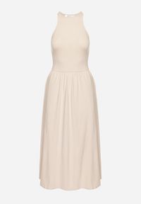 Born2be - Jasnobeżowa Sukienka Bawełniana Rozkloszowana bez Rękawów z Kieszonkami Efrinara. Okazja: na co dzień. Kolor: beżowy. Materiał: bawełna. Długość rękawa: bez rękawów. Sezon: lato. Typ sukienki: rozkloszowane. Styl: klasyczny, casual, elegancki. Długość: maxi #4