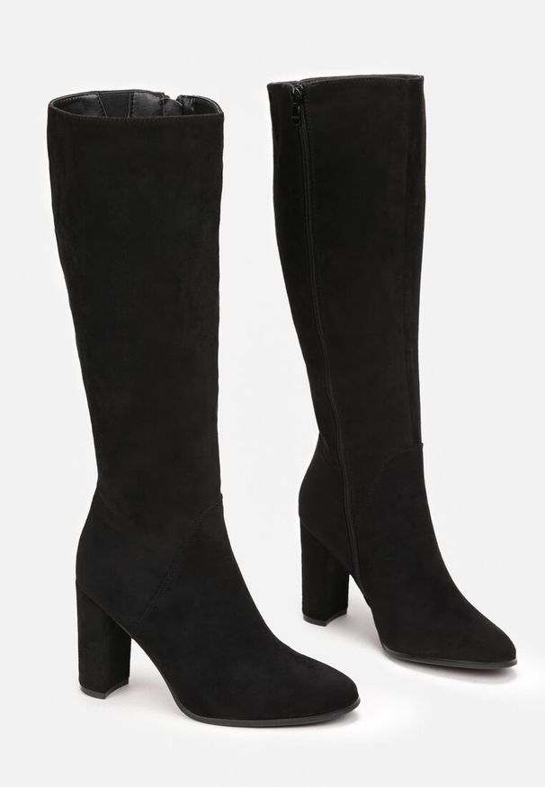 Born2be - Czarne Kozaki na Słupku Haverj. Zapięcie: zamek. Kolor: czarny. Szerokość cholewki: normalna. Wzór: gładki. Obcas: na słupku