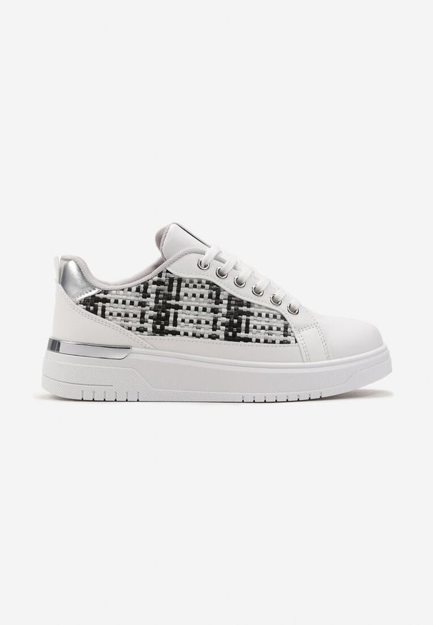 Born2be - Biało-Szare Sneakersy z Tweedową Wstawką Ecafa. Wysokość cholewki: przed kostkę. Kolor: biały. Szerokość cholewki: normalna. Obcas: na płaskiej podeszwie