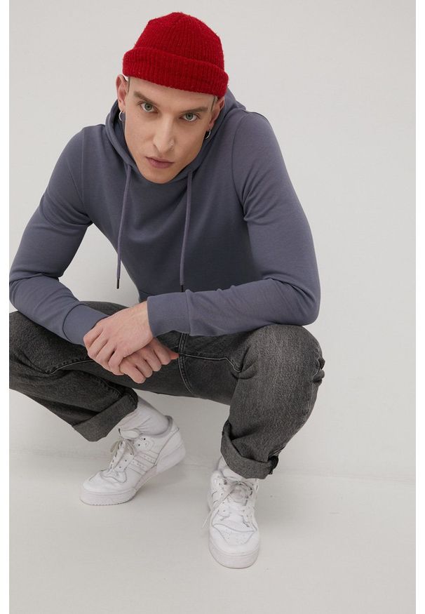 Jack & Jones bluza męska z kapturem gładka. Typ kołnierza: kaptur. Kolor: niebieski. Materiał: dzianina. Wzór: gładki