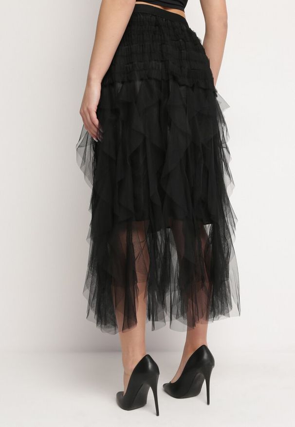 Born2be - Czarna Spódnica Tiulowa z Gumką w Pasie Eviune. Kolor: czarny. Materiał: tiul. Styl: elegancki