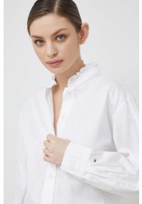 TOMMY HILFIGER - Tommy Hilfiger koszula bawełniana damska kolor biały relaxed ze stójką. Typ kołnierza: kołnierzyk stójkowy. Kolor: biały. Materiał: bawełna. Długość: długie #3