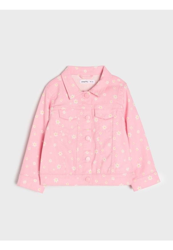 Sinsay - Kurtka jeansowa ze wzorem w kwiaty - różowy. Kolor: różowy. Materiał: jeans. Wzór: kwiaty