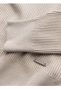 Ombre Clothing - Męski prążkowany sweter z guzikami przy dekolcie - beżowy V3 - Rozmiar: M. Kolor: beżowy. Materiał: prążkowany. Styl: elegancki #3