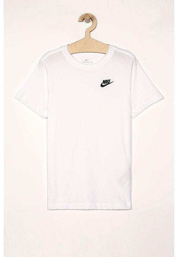 Nike Kids - T-shirt 122-170 cm. Okazja: na co dzień. Kolor: biały. Materiał: bawełna, dzianina. Wzór: gładki. Styl: casual