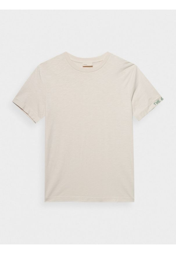 outhorn - T-shirt z nadrukiem męski - kremowy. Okazja: na co dzień. Kolor: kremowy. Materiał: bawełna, dzianina. Długość rękawa: krótki rękaw. Wzór: nadruk. Styl: casual
