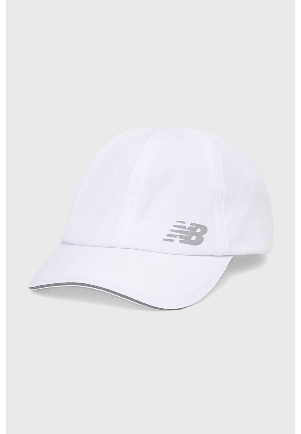 New Balance czapka z daszkiem LAH21103WT kolor biały z nadrukiem. Kolor: biały. Materiał: materiał. Wzór: nadruk