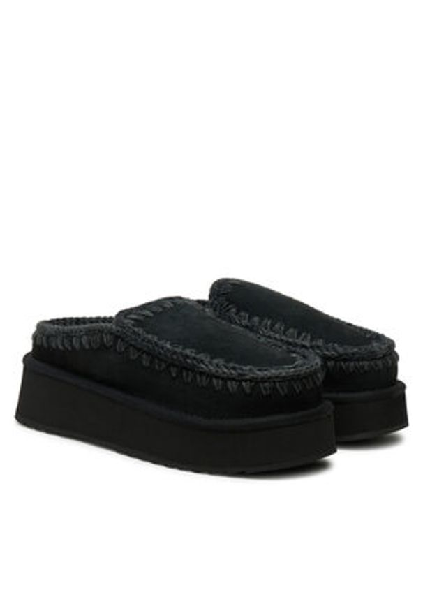 Mou Kapcie Clog Eskimo Platform FW681004A Czarny. Kolor: czarny. Materiał: skóra. Obcas: na platformie