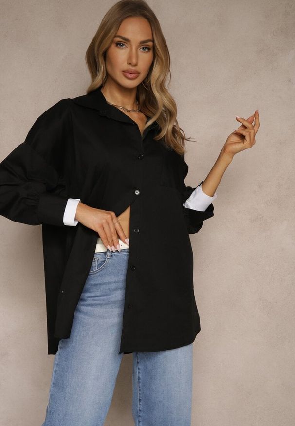 Renee - Czarna Bawełniana Koszula Typu Oversize Ronmira. Okazja: na co dzień. Kolor: czarny. Materiał: bawełna. Styl: casual, elegancki