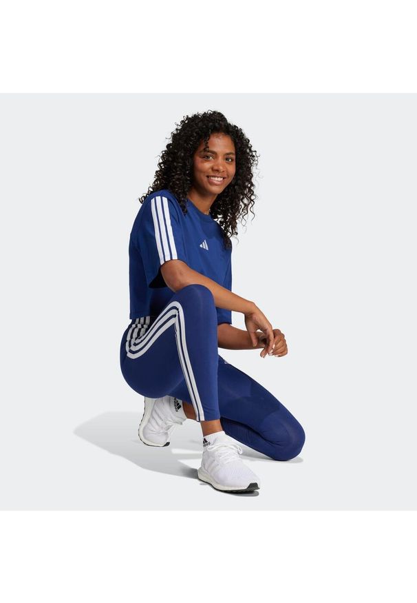 Adidas - Legging de fitness en coton - femme - bleu foncé. Materiał: bawełna, włókno, materiał. Sport: fitness