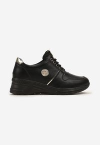 Born2be - Czarne Sneakersy ze Skórzaną Wkładką na Niskim Koturnie z Metalicznymi Wstawkami Aselira. Kolor: czarny. Materiał: skóra. Obcas: na koturnie #3