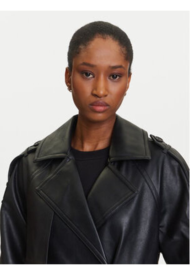 Karl Lagerfeld Jeans Płaszcz przejściowy A3W15047 Czarny Relaxed Fit. Kolor: czarny. Materiał: skóra