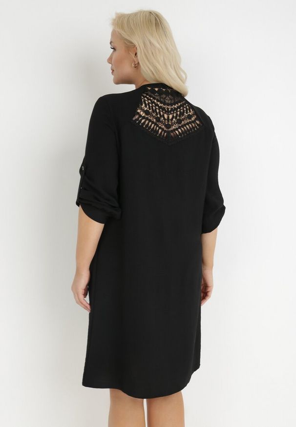 Born2be - Czarna Sukienka Meganie. Kolekcja: plus size. Kolor: czarny. Materiał: koronka. Długość rękawa: długi rękaw. Wzór: gładki, koronka. Typ sukienki: dla puszystych. Styl: elegancki. Długość: midi