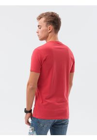 Ombre Clothing - T-shirt męski z nadrukiem S1434 V-24D - czerwony - XXL. Kolor: czerwony. Materiał: bawełna. Wzór: nadruk. Styl: klasyczny