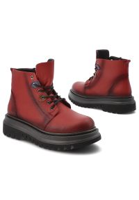 Czerwone Botki Artiker Solidne Obuwie Damskie. Okazja: na co dzień, na spacer. Zapięcie: sznurówki. Kolor: czerwony. Materiał: skóra. Styl: casual #7