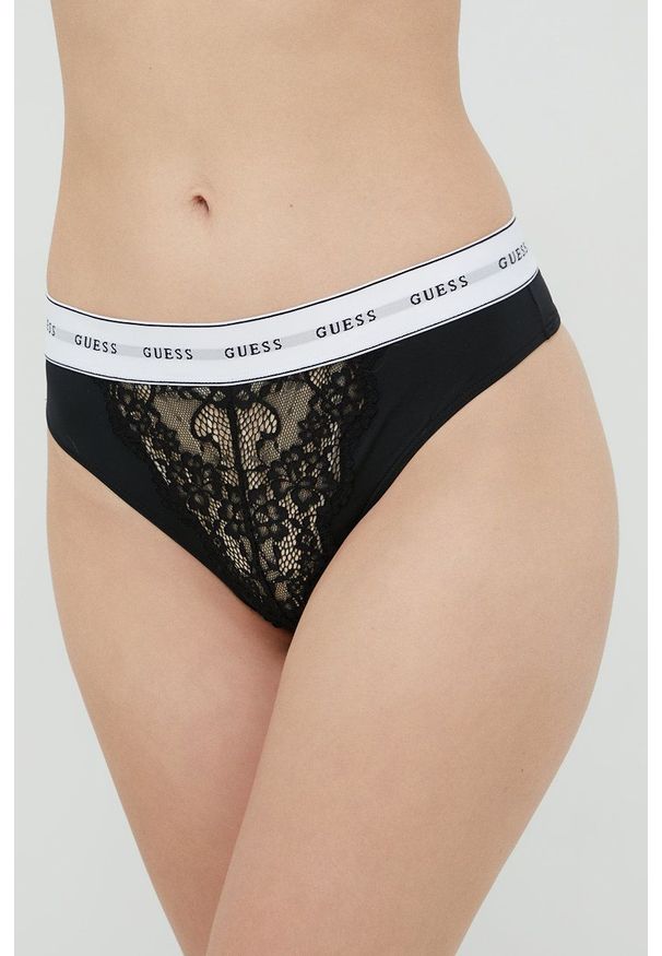 Guess stringi kolor czarny z koronki. Kolor: czarny. Materiał: koronka. Wzór: koronka