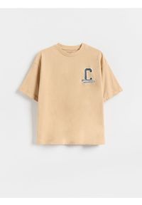 Reserved - Bawełniany t-shirt - beżowy. Kolor: beżowy. Materiał: bawełna #1
