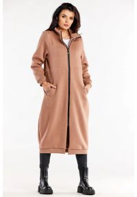 Infinite You - Długa bluza z kołnierzem zapinana na zamek beż. Okazja: na co dzień. Kolor: beżowy. Materiał: bawełna. Długość: długie. Styl: casual #1