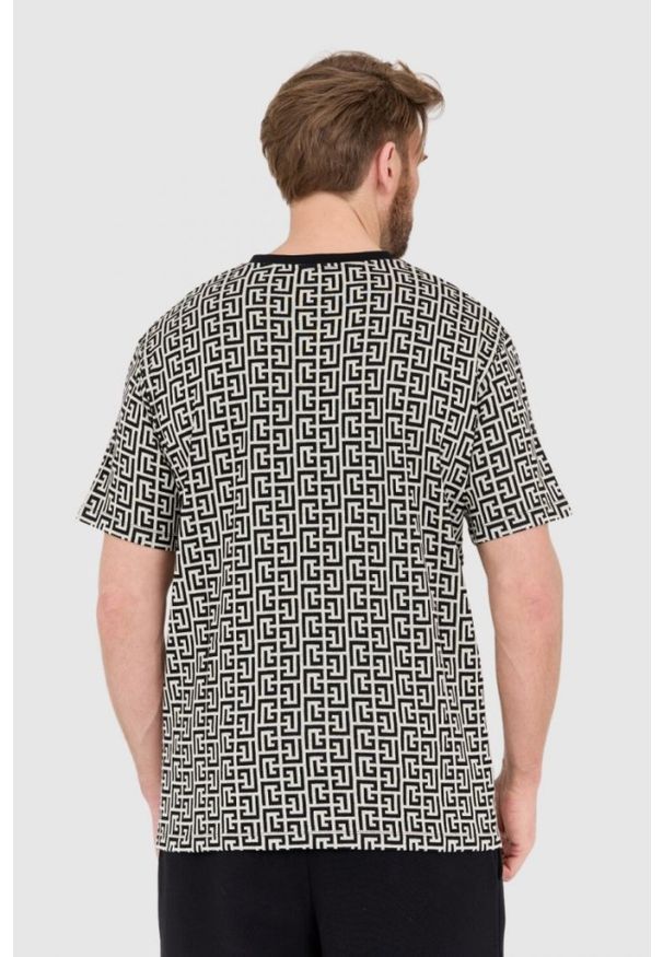 Balmain - BALMAIN Męski t-shirt w czarno-biały monogram, Rozmiar 2XL. Kolor: wielokolorowy