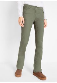 Spodnie ze stretchem BOOTCUT bonprix oliwkowy. Kolor: zielony. Materiał: materiał, bawełna, elastan #7