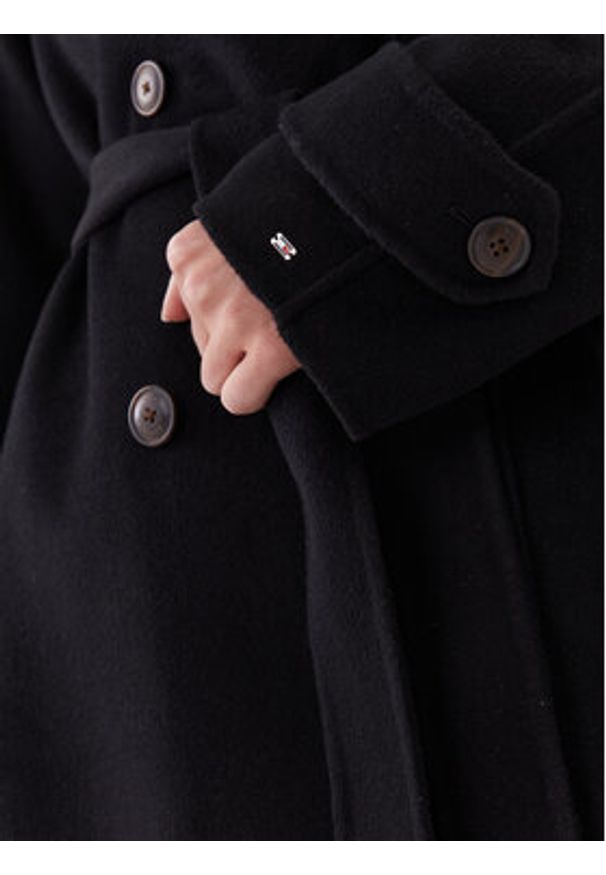 TOMMY HILFIGER - Tommy Hilfiger Płaszcz wełniany WW0WW39408 Czarny Relaxed Fit. Kolor: czarny. Materiał: wełna, syntetyk