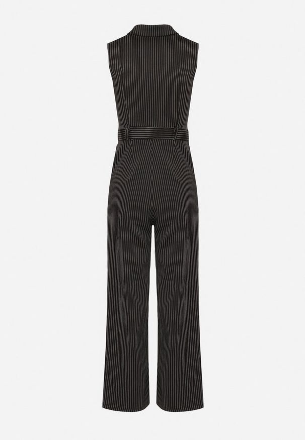 Born2be - Czarny Kombinezon w Garniturowym Stylu w Drobne Paski Sarisse. Okazja: na co dzień, na spacer. Kolor: czarny. Wzór: paski. Styl: klasyczny, casual, elegancki