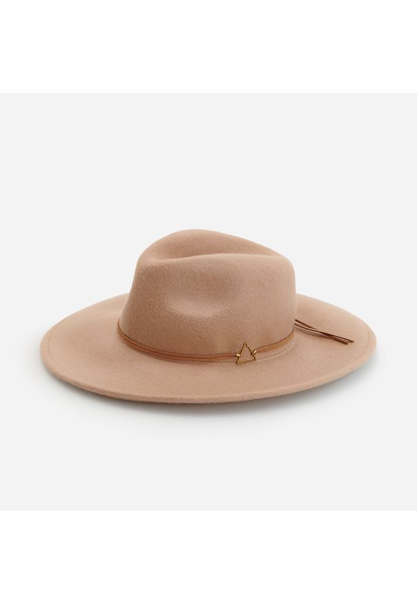Reserved - Wełniany kapelusz panama - Beżowy. Kolor: beżowy. Materiał: wełna