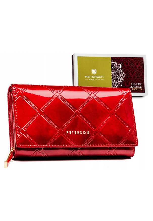 Portfel skórzany Peterson PTN 72035-PLT czerwony. Kolor: czerwony. Materiał: skóra. Wzór: aplikacja