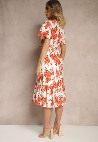 Renee - Pomarańczowa Bawełniana Sukienka Rozkloszowana Ażurowa w Kwiatowy Print Velbia. Okazja: na co dzień. Typ kołnierza: dekolt w kształcie V. Kolor: pomarańczowy. Wzór: ażurowy, kwiaty, nadruk. Typ sukienki: proste. Materiał: bawełna. Długość rękawa: krótki rękaw. Sezon: lato, wiosna. Styl: elegancki, casual #5
