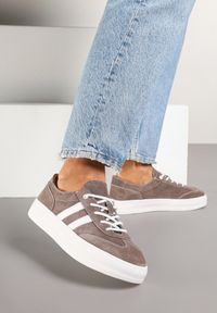 Born2be - Brązowe Skórzane Sneakersy Typu Klasyczne Tenisówki na Grubej Podeszwie Eleavine. Okazja: na co dzień, do pracy, na spacer. Kolor: brązowy. Materiał: skóra. Sport: turystyka piesza #5