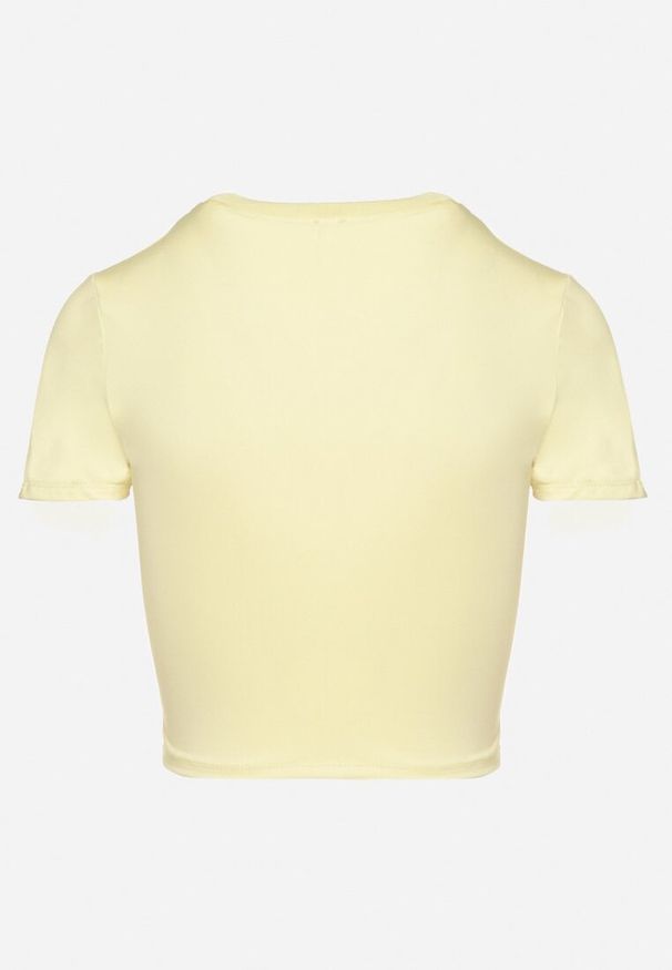 Born2be - Żółty T-shirt z Wiskozą o Dopasowanym Kroju Typu Crop Top Folirra. Okazja: na co dzień. Kolor: żółty. Materiał: wiskoza. Styl: klasyczny, casual