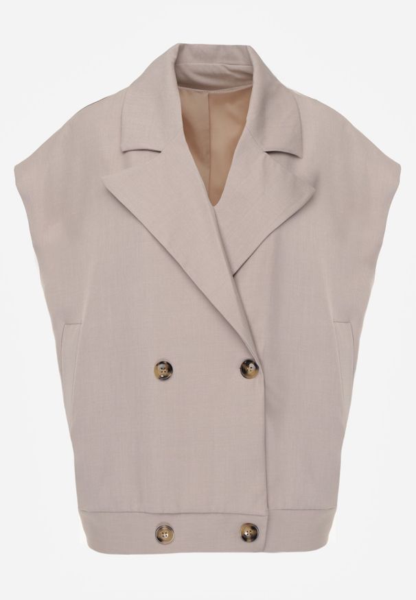 Born2be - Beżowa Garniturowa Kamizelka Oversize z Dwurzędowym Zapięciem Edriana. Okazja: na co dzień, do pracy, na spotkanie biznesowe. Kolor: beżowy. Materiał: jeans, poliester. Styl: klasyczny, casual, biznesowy, elegancki