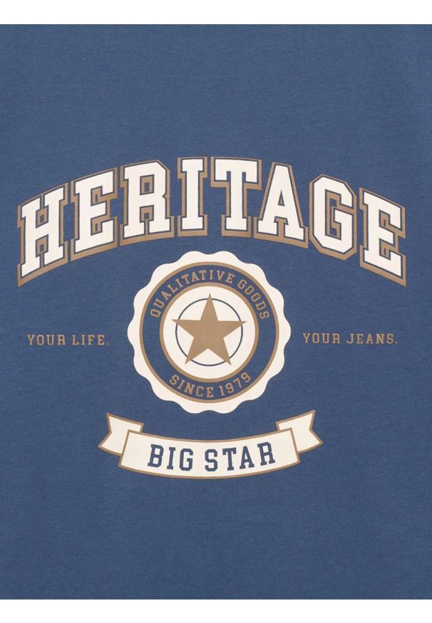 Big-Star - Koszulka męska z nadrukiem niebieska Feren 402. Okazja: na co dzień. Kolor: niebieski. Materiał: bawełna, jeans, materiał. Wzór: nadruk. Styl: casual, klasyczny