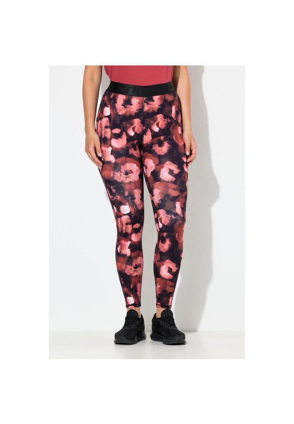 ULLA POPKEN - Damskie Legginsy sportowe w panterkę szybkoschnące elastyczny pas. Kolekcja: plus size. Kolor: czerwony. Materiał: materiał, elastan, poliamid. Wzór: motyw zwierzęcy