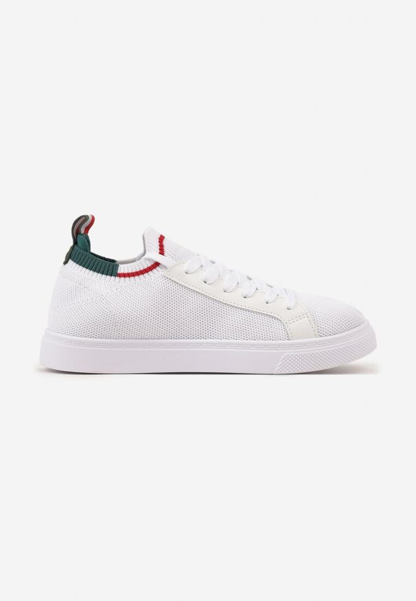 Renee - Biało-Zielone Płaskie Sneakersy Wsuwane z Imitacji Skóry ze Sznurowaniami Gaxia. Nosek buta: okrągły. Zapięcie: bez zapięcia. Kolor: biały. Materiał: skóra. Sezon: lato. Obcas: na obcasie. Wysokość obcasa: niski